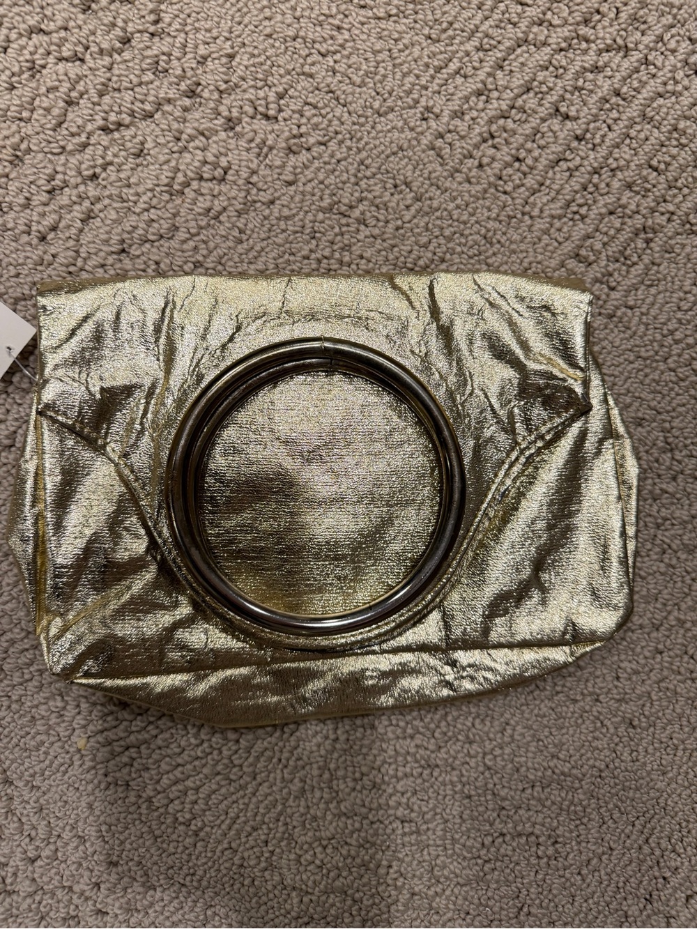Metallic Gold Wristlet Bag with Circular Handle